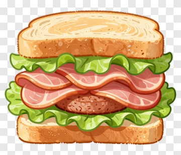 Cartoon Sandwich With Lettuce And Ham PNG