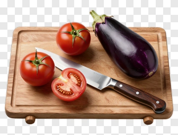 Fresh Vegetables On A Cutting Board With A Knife PNG