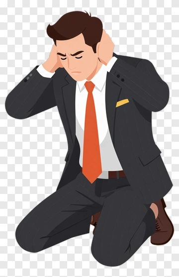 Stressed Businessman Kneeling With Hands On Ears PNG