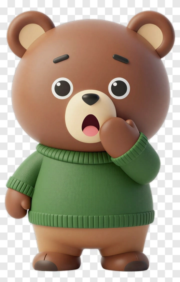 Surprised Bear Character In Green Sweater PNG