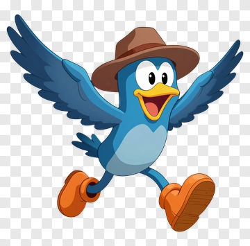 Cartoon Blue Bird Wearing A Hat PNG