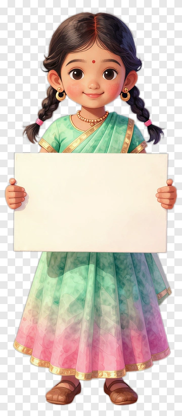 Girl Holding A Blank Sign In Traditional Dress PNG