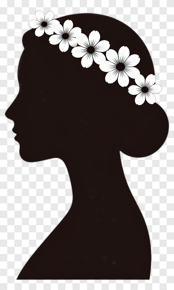 Silhouette Of A Woman With Floral Headband PNG
