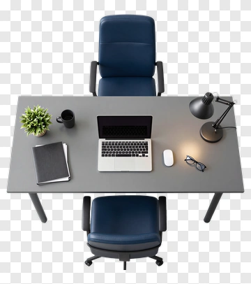 Office Desk Setup With Laptop And Chairs PNG
