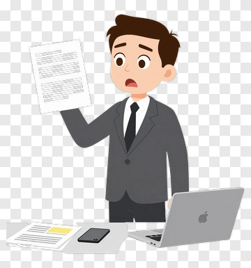 Businessman Holding Document With Laptop On Desk PNG