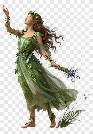 Nature Goddess Holding Flowers PNG