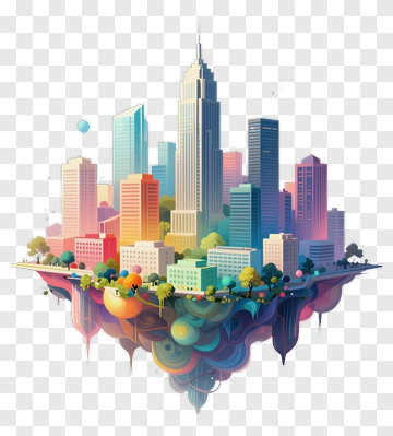 Colorful Floating Cityscape PNG