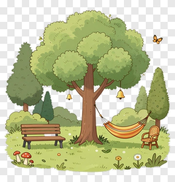 Cozy Park Scene With Tree And Hammock PNG