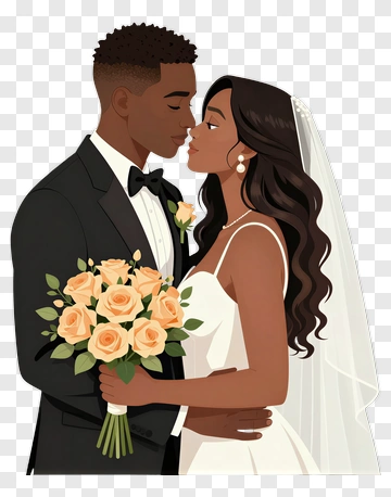 Wedding Couple Embracing With Bouquet Of Roses PNG