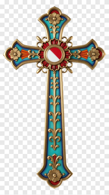 Decorative Cross With Floral Design PNG