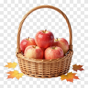 Basket Of Red Apples With Autumn Leaves PNG