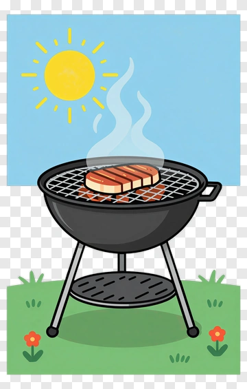 Grill With Cooking Steak Under The Sun PNG