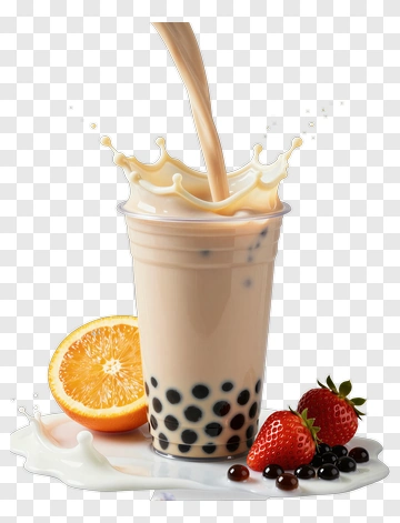 Bubble Tea With Straw And Fruits PNG