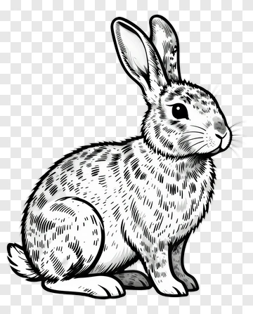 Black And White Rabbit Illustration PNG