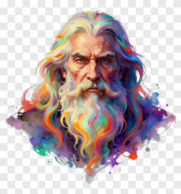 Colorful Portrait Of An Elderly Man With Long Hair PNG