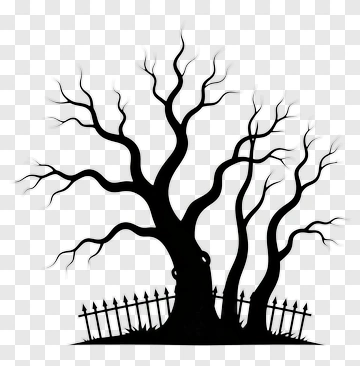 Silhouette Of A Gnarled Tree With A Fence PNG