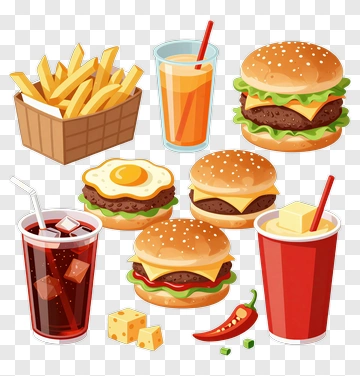 Fast Food Meal With Burgers And Drinks PNG