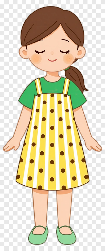 Cartoon Girl In Yellow Polka Dot Dress PNG