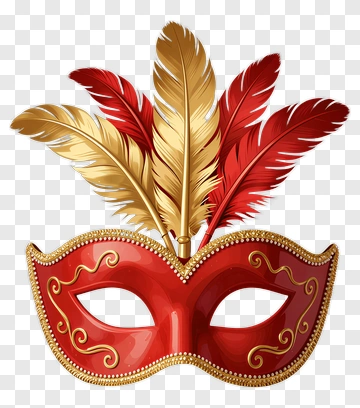 Red Carnival Mask With Feathers PNG