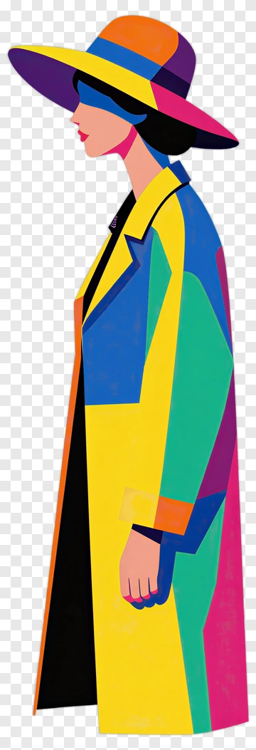 Colorful Woman In A Stylish Coat PNG