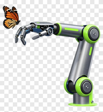 Robot Arm Reaching For A Butterfly PNG