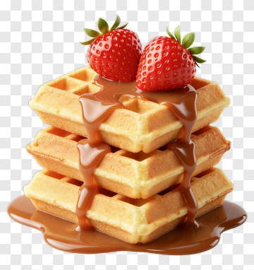 Waffles Topped With Strawberries And Syrup PNG