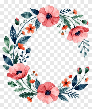 Floral Wreath With Pink And Blue Flowers PNG