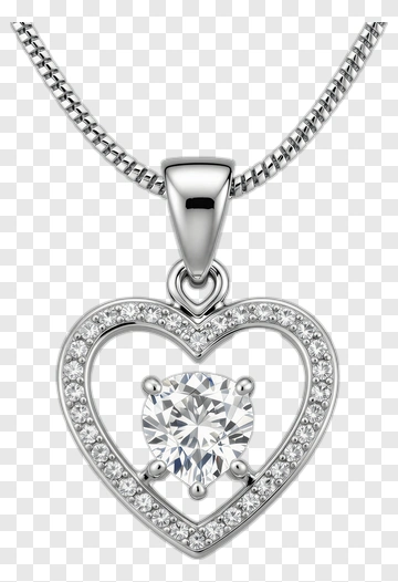 Silver Heart Pendant Necklace With Diamond PNG
