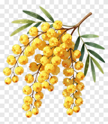 Yellow Flowering Branch With Leaves PNG