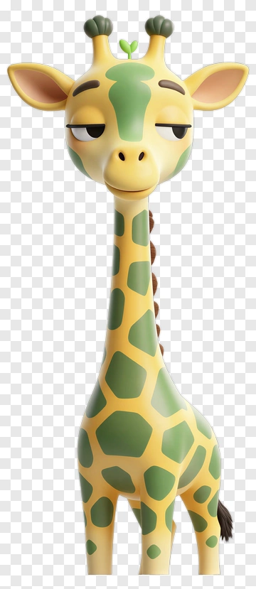 Cartoon Giraffe With A Green Sprout On Its Head PNG