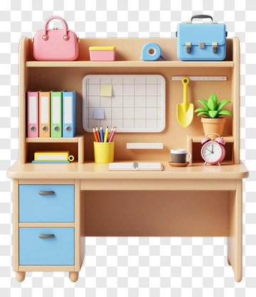 Colorful Desk With Stationery And Accessories PNG