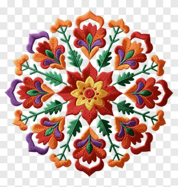 Colorful Embroidered Floral Mandala PNG