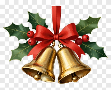 Christmas Bells With Holly And Ribbon PNG