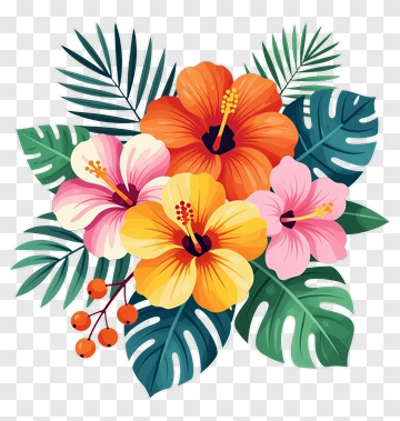 Colorful Hibiscus Flower Bouquet PNG