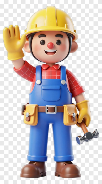 3D Construction Worker Waving PNG