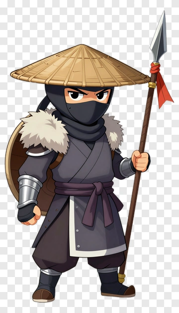 Ninja Character Holding A Spear PNG