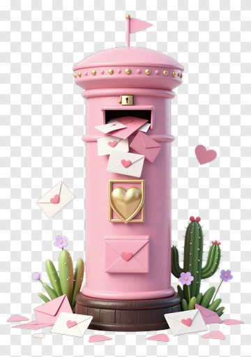 Pink Mailbox With Love Letters And Cacti PNG