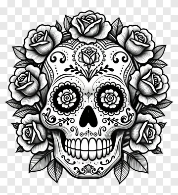 Decorative Skull Surrounded By Roses PNG