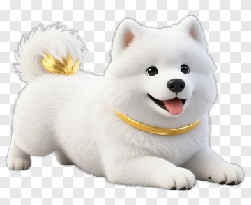 3D Samoyed Dog With A Gold Collar PNG