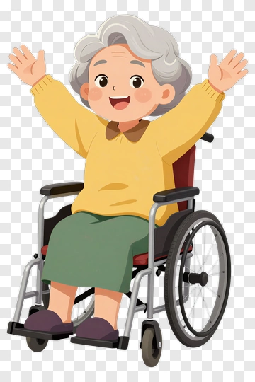 Cartoon Elderly Woman In A Wheelchair With Open Arms PNG
