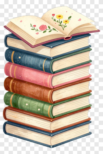 Stack Of Colorful Books With Open Book On Top PNG