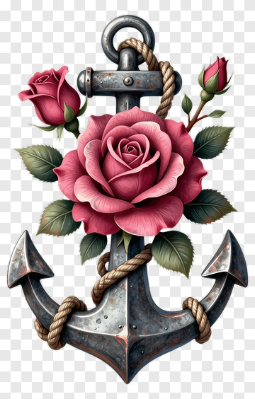 Anchor With Roses PNG