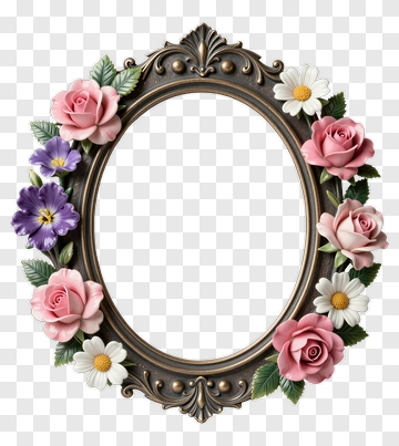 Floral Picture Frame With Roses And Daisies PNG