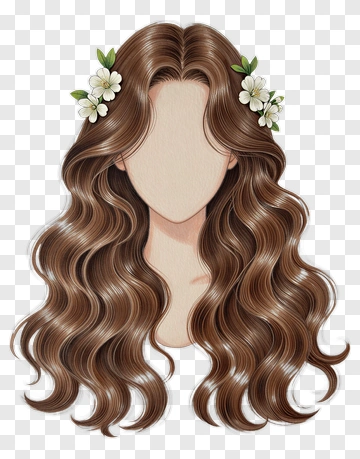 Long Brown Hair With Flowers PNG
