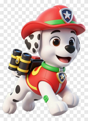 3D Cartoon Dog In Red Firefighter Outfit PNG