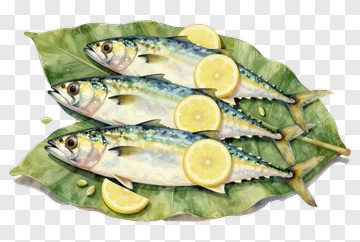Fresh Fish With Lemon Slices On Leaf PNG