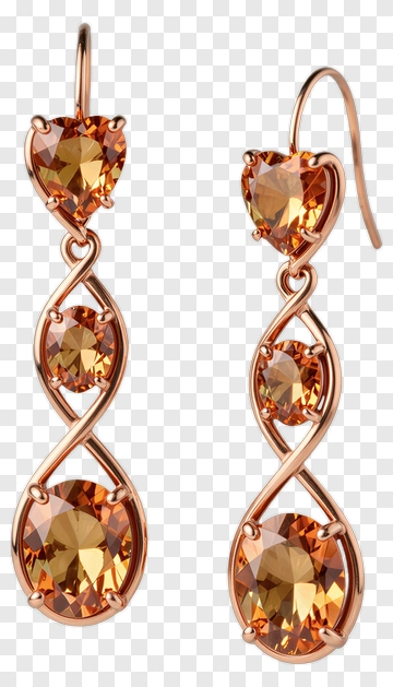 Rose Gold Earrings With Orange Gemstones PNG