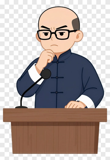 Cartoon Teacher Thinking At A Podium PNG
