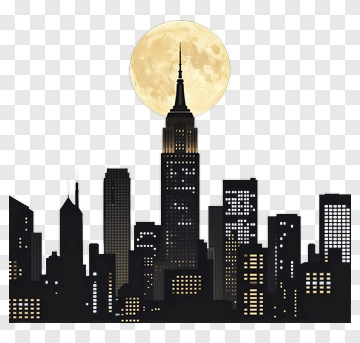 City Skyline With Full Moon PNG