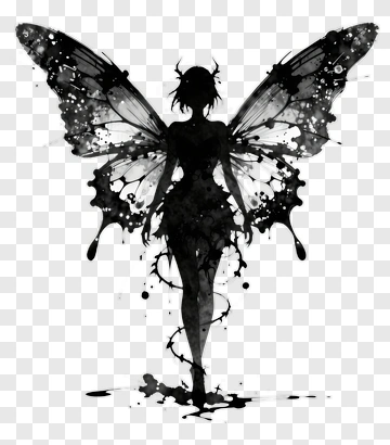 Silhouette Fairy With Butterfly Wings PNG